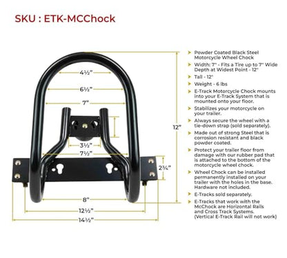 Mytee Products 2 Pack 7" Motorcycle Wheel Chock and 4 Pack 2' X Track Tie Down Rail, ETrack Rail with Horizontal & Vertical Slots.
