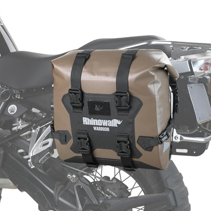 Rhinowalk Motorcycle Saddle Bag Waterproof Side Bag 24-42L, PVC Roll-Top Side Luggage with Magnetic Closure, Lightweight Rear Rack Pannier Bag with Reflective Logo (Brown, 1pair) - color: Brown 24L, 2pc