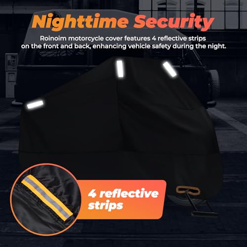 Motorcycle Cover Waterproof: Durable Heavy Duty Motorcycle Cover with Windproof and Security System - Fits up to 104 Inch Large Motorcycle (300D) - size: 300D - 104 Inch