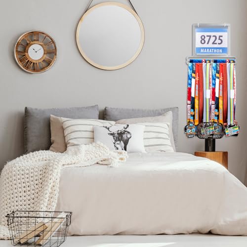 Moxweyeni Race Medal and Bib Display Medal Hanger Running Bib Holder Wall Mounted Hanging Rack Stands Gifts for Runners - color: Silver, size: 13.78 x 11.22 Inch, style: Classic