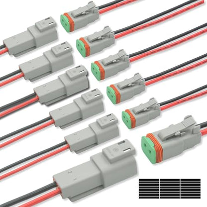 DT 2 Pin Connector Kit Waterproof Electrical Connector 16 AWG Male and Female Automotive Wire Connectors for Car Truck Boat, Dt Connector 6 Sets (2 Pin 6 Sets) - size: 2 Pin 6 Sets
