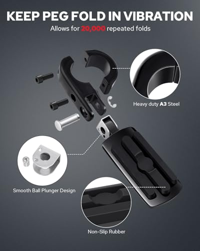 Benlari Highway Pegs P-Clamp A3 Steel Motorcycle Foot Pegs Fit For 1.25'' Crash Bars Foot Pedal Bracket Clamp Compatible with Harley Davidson Touring Electra Road Glide Road King (Black) - color: BLACK