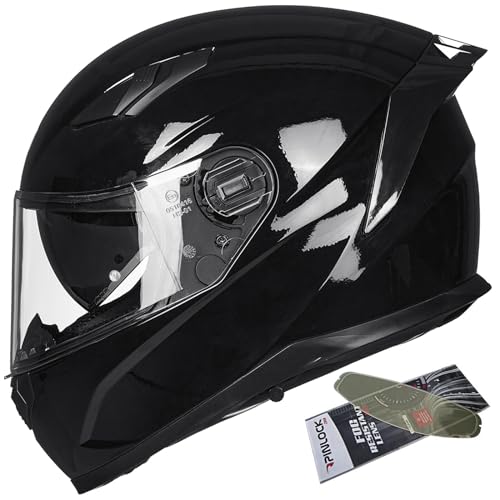 ILM Motorcycle Helmets Full Face with Anti-Fog Pinlock for Cascos para Motos Snowmobile Mens Women Heated Shield Compatible DOT Model 129 - color: Gloss Black, size: Small