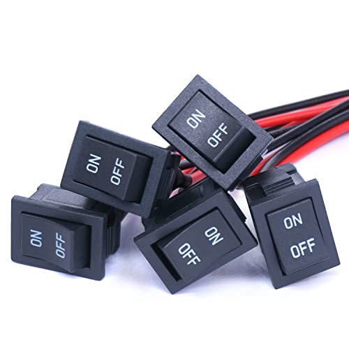 Twidec/5Pcs Rocker Switch AC 6A/250V 10A/125V SPST 2 Pins 2 Position ON/Off Car Boat Square Black Rocker Switch Toggle with Pre-soldered Wires KCD1-1-101-ON-OFF-X - color: Black-Square-ON OFF-5PCS