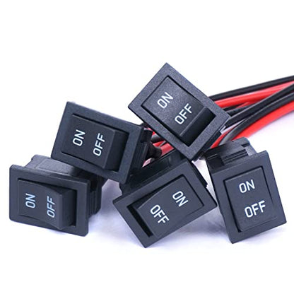 Twidec/5Pcs Rocker Switch AC 6A/250V 10A/125V SPST 2 Pins 2 Position ON/Off Car Boat Square Black Rocker Switch Toggle with Pre-soldered Wires KCD1-1-101-ON-OFF-X - color: Black-Square-ON OFF-5PCS