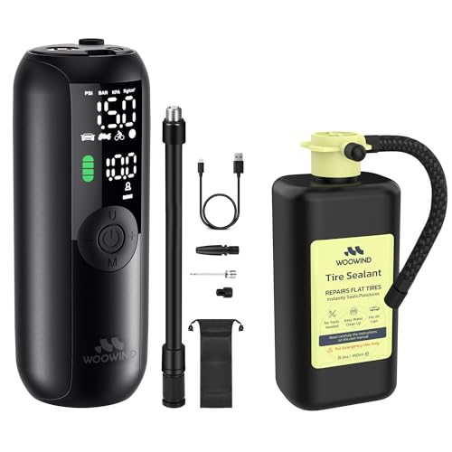 Woowind LP1 Bike Pump Portable Air Compressor, Tire Inflator for Car, 1 Minute Inflation, 150PSI Air Pump for Car Tires, Bikes, Motorcycles, Balls - with Digital Pressure Gauge - color: LP1+Tire seanlant