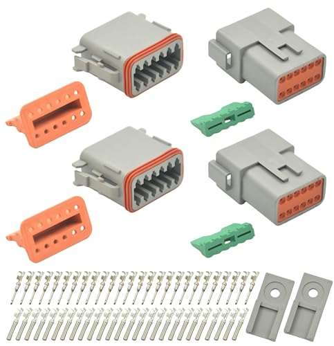 2 Sets 12 Pin DT Waterproof Connector Kit, Deutsch Automotive Electrical Butt, IP67 Waterproof Electrical Connectors Plug with 26 Pairs 16# Stamped Contacts for Car Truck Boat (12PIN 2SET) - size: 12PIN 2SET