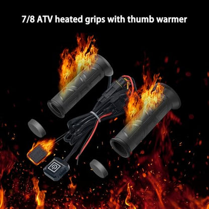 Heated Grips, ATV Heated Grips and Thumb Warmer, 3-Level Heating Settings, 7/8 Electric Grips for 12V 22mm ATV Motorcycle Handlebars