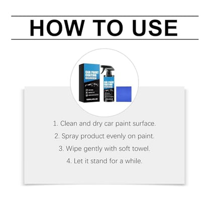 Ready-to-Use Car Ceramic Coating Spray Kit, Hydrophobic Auto Paint Protector, Deliver Ultra High Gloss, Super Water Repellency & Smooth Surface, Long Lasting Vehicle Paint Care Coating