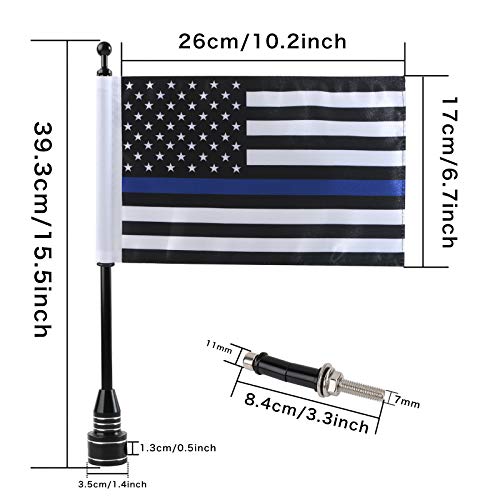 Thin Blue Line American Flag with Black Motorcycle Flagpole Mount for Harley Honda Goldwing CB VTX CBR Yamaha - Fits 1/2" Round Luggage Rack - color: Blue Line American Flag Black Flagpole