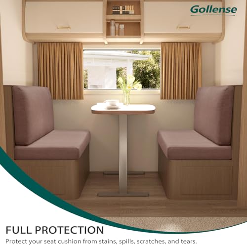 Gollense RV Dinette Cushion Covers Set of 2, Waterproof Stretch Camper Cushion Covers, Sectional Replacement RV Seat Covers for Trailer Couch, Includes 2 Backrest Cover & 2 Bench Cover (Light Coffee) - color: Light Coffee