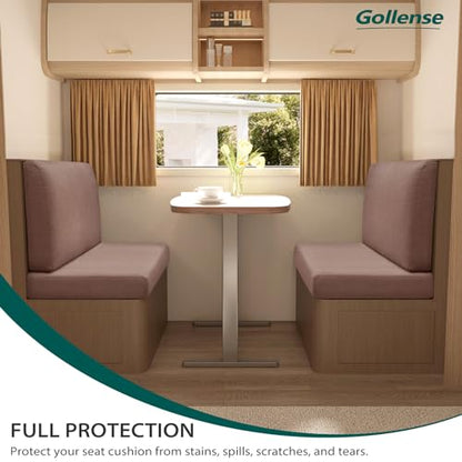 Gollense RV Dinette Cushion Covers Set of 2, Waterproof Stretch Camper Cushion Covers, Sectional Replacement RV Seat Covers for Trailer Couch, Includes 2 Backrest Cover & 2 Bench Cover (Light Coffee) - color: Light Coffee