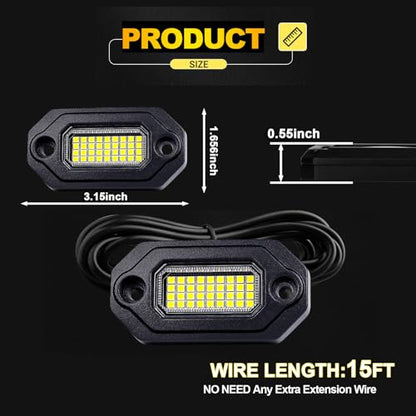 16 Pods White Rock Lights，Aluminum Housing, Waterproof IP68,6500K Pure White Super Bright Underglow, Rock Lights for Trucks, UTV, ATV, SUV, Boats,Each Rock Light Comes with a 15-Foot Extension Cord - size: 16 Pods