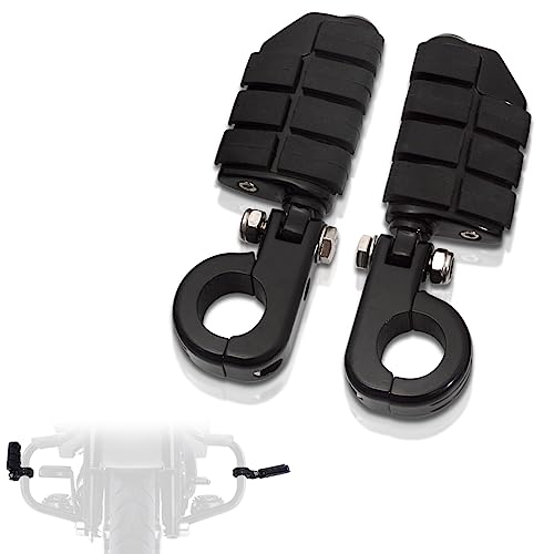 FOVPLUE 1.25" Highway Footpegs, Adjustable Footrest w/Mounting P-Clamps for Harley Touring Softail Dyna Sportster Honda Kawasaki Suzuki Yamaha Indian Victory w/1-1/4" Engine Guard, Gloss Black#3 - color: GLOSS BLACK P-CLAMPS