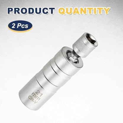 HARFINGTON 2pcs Spark Plug Socket Set 3/8" Drive 21mm Swivel Magnetic 12 Point Thin Wall Spark Plug Socket with 360 Degree Swivel CR-V Steel, Silver - size: 21mm