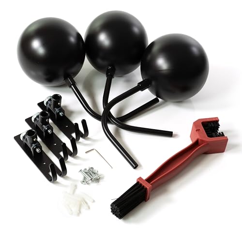 Motorcycle Helmet Rack, Black Wall Mounted Holder - 3 Pack with Metal Hook Hanger for Gear and Accessories, adult