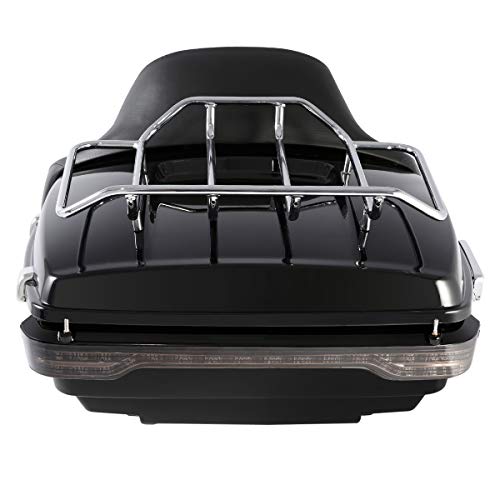 LED King Trunk Backrest Luggage Rack with Brake/Turn/Tail Light Fit For 2014-2025 Harley Touring Road King Road Glide Street Glide Electra Glide - color: W/ Smoke Lens LED Light & Chrome Luggage Rack