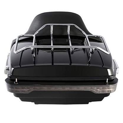 LED King Trunk Backrest Luggage Rack with Brake/Turn/Tail Light Fit For 2014-2025 Harley Touring Road King Road Glide Street Glide Electra Glide - color: W/ Smoke Lens LED Light & Chrome Luggage Rack
