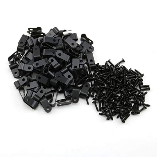 heyous 100pcs 1/4 inch (6.4mm) R-Type Cable Clamp Nylon Wire Hose Tube Fastener Fixed Cable Tie Mount Organizer Holder R Type Cable Clip with Mounting Screw Black - size: 1/4" (6.4mm)