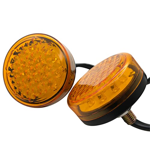 1 Pair Universal Round Yellow Lens 24 LED Reflectors Tail Lamps Brake Marker Turn Signal Lights for Auto Vehicle,Truck, Trailer, RV, Motorcycle