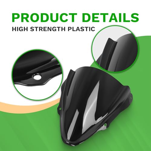 Motorcycle Windscreen Windshield Replacement for Kawasaki Ninja ZX6R ZX-6R ZX 6R Ninja 2024 2025 2026 PC Windscreen Double Bubble (Black) - color: black
