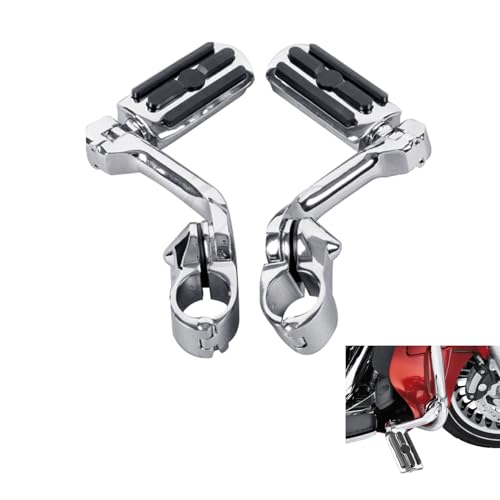 XFMT Motorcycle Highway Pegs 1.25" Long Angled Highway Foot Pegs Adjustable Footrest Fit For Harley Touring Road King Street Glide Electra Glide Softail Sportster with 1 1/4" Engine Guard, Chrome - color: Chrome Style 1, size: Long Angled