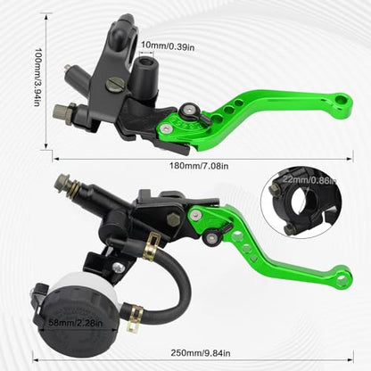 Motorcycle Brake Pump Lever 7/8" 22mm Hydraulic Master Cylinder Reservoir Clutch CNC Left & Right Set Universal Replacement for Harley Honda Kawasaki Suzuki Yamaha (Green) - color: Green