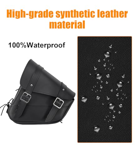 Motorcycle Saddle Bags Leather Motorcycle Solo Swing Arm Bag For Softails Sportsters Choppers Waterproof Side Bags (Black - Left Side, 11.5" x 10.25" x 3.5") - size: Left Side