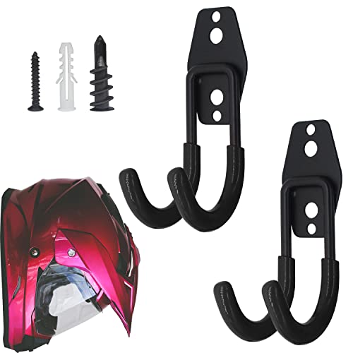 Wall Mount Helmet Hook Holder Black,2 Small Double Iron Curved Hook Tools with Mounting Screws. A Good Home for Harley, Honda, Kawasaki, etc Helmet (Small Hook x2). - size: small hook x2