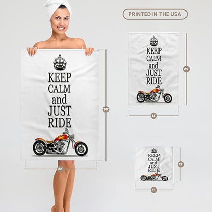 3dRose Keep Calm and just Ride. Cool Motorcycles Saying. 22x30 Bath Hand Pool Towel - size: 22x30 Bath Hand Pool Towel