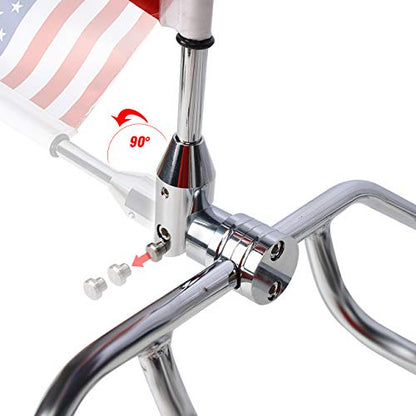 2 Pack Motorcycle Flag Pole Fold Down 90° and American Flag Flagpole Holder Bracket Fit for 1/2'' Luggage Rack For Harley Touring Spring Honda Goldwing etc. - color: Silver Flagpole+Red US Flags