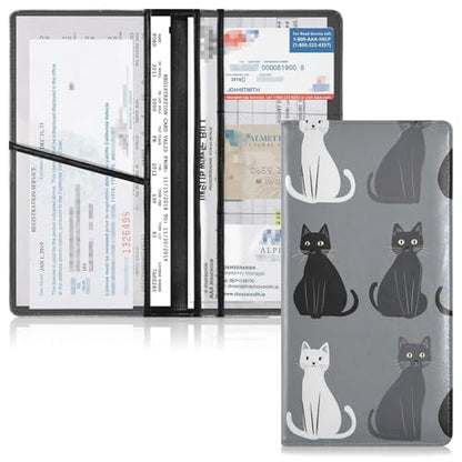 Art Cats Grey Black Pu Leather Car Registration & Insurance Card Holder Vehicle Glove Box Organizer for Driver Auto Owners Trailer Motorcycle Boat