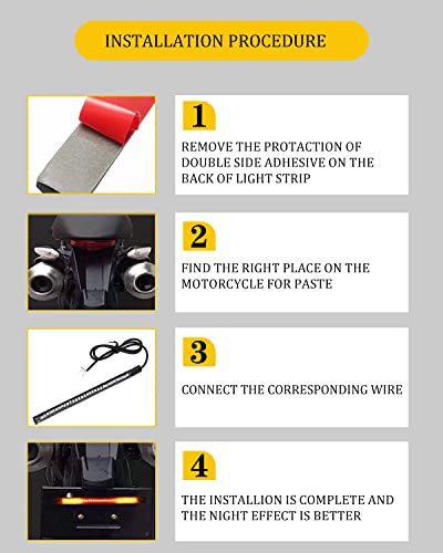 YONGMING Led Brake Light Strip Tail Stop Turn Signal Flexible Led Light for Motorcycle Bike Red and Yellow Pack of 2