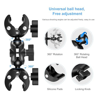 PULUZ Motorcycle Bike Handlebar Double clamp Mount with 59" Invisible Selfie Stick for insta360 X4/X3/X2/XONE/GO2/3 Action Camera - style: Double-Head Clamp Kit