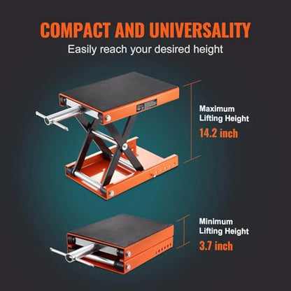 Motorcycle Lift, 1100 LBS Motorcycle Scissor Lift Jack with Wide Deck & Safety Pin, 3.7"-13.8" Center Hoist Crank Stand, Steel Scissor Jack for Street Bikes, Cruiser Bikes, Touring Motorcycles