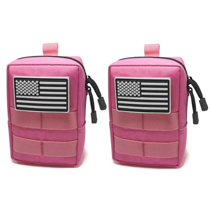 2 Pack Small Molle Pouches - Tactical Compact Water-Resistant EDC Pouch Bag Utility Belt Pouch Waist Pack Bag - color: PinkPink