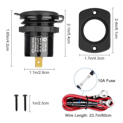 Linkstyle 2PCS 12V USB Outlet, Dual 18W QC3.0 USB A Ports Car Charger Socket with Botton Switch & Blue LED Voltmeter for 12V/24V RV Boat Truck