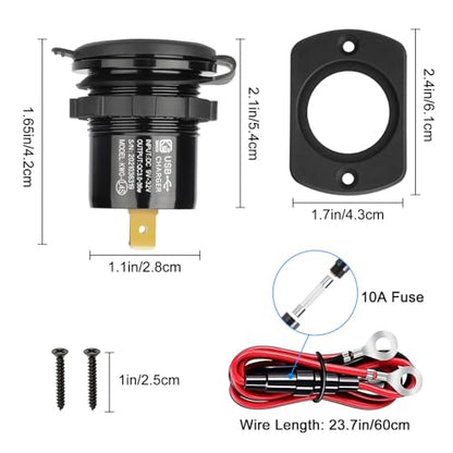 Linkstyle 2PCS 12V USB Outlet, Dual 18W QC3.0 USB A Ports Car Charger Socket with Botton Switch & Blue LED Voltmeter for 12V/24V RV Boat Truck