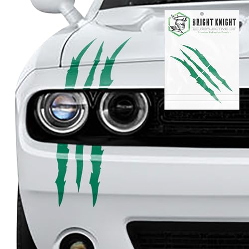 Bright Knight Decals Reflective Claw Mark Car Decals for Men - Green 6 Pcs 3M Vinyl Car Stickers and Headlight Decal for Vehicles - Scratch Cover for Night Visibility, Made in USA, Pack of 1 - color: Green, size: 1 pk