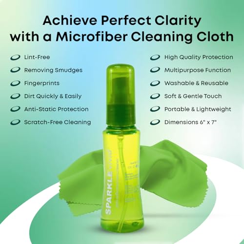 Sparkle Vivid Anti-Reflective Safe Lens Cleaner Spray Kit - (2) 2oz Glasses Cleaner Spray & (2) Microfiber Cloth for Eyeglasses, Sunglasses, Lenses, Screens and Camera Cleaning Kit (4 Piece Set) - style: Green | 2x2oz Lens Spray + 2 Microfiber Cloth