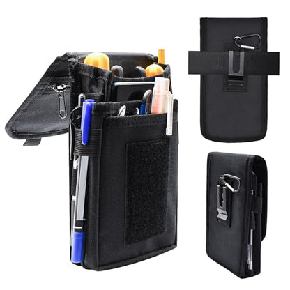 Belt Tool Pouch, Tactical Utility Organizer with Cell Phone Holder, Durable Heavy-Duty 1000D Nylon EDC Multitool Holster with Multi-Pockets for Electricians, Handymen, Work, Hiking, Daily Use - color: Black