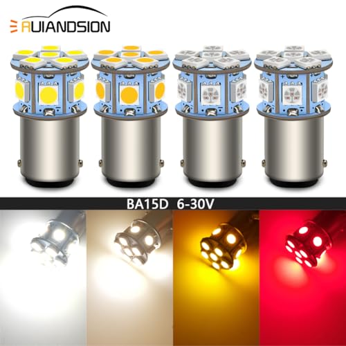 Ruiandsion 2pcs 6V BA15D 5050 12SMD 6000K White LED Light Bulbs for Back Up Reverse Lights Turn Signal Tail Lights - color: White, size: BA15D