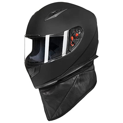 ILM Full Face Motorcycle Street Bike Helmet with Removable Winter Neck Scarf + 2 Visors DOT Model ILM-313 - color: Matte Black