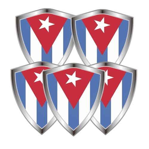 Cuba Flag Decal Sticker - Cuban Flags Shield Shape Reflective Vinyl Car Stickers - for Car Window Bumper Laptop Waterproof Sticker (5Pcs) - color: Cuba