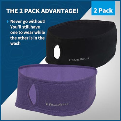 TrailHeads Womens Ponytail Headband - Moisture Wicking Hair Headband for Running, Winter, Workout - Athletic Headband Women - color: black/heather purple