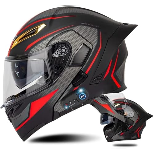 AAREG Bluetooth Modular Motorcycle Helmet with Tail DOT/ECE Approved Flip Up Front Helmets Dual Anti-Fog Visors Full Face - color: N, size: Small