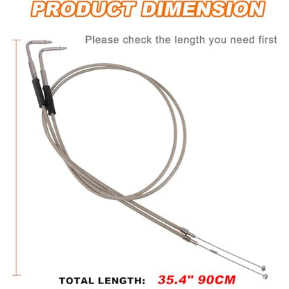 35.4" Throttle Idle Cable Stainless Steel Braided Throttle Cable Wire Kit Compatible with Harley Road King Dyna Softail FLH FLT 1996-2007 FXD FLST FXST 1996-2010 - size: 35.4"