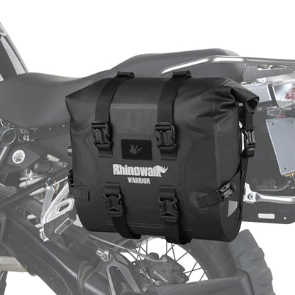 Rhinowalk Motorcycle Saddle Bag Waterproof Side Bag 24-42L, PVC Roll-Top Side Luggage with Magnetic Closure, Lightweight Rear Rack Pannier Bag with Reflective Logo (Black, 1pc) - color: Black 24L, 1pc