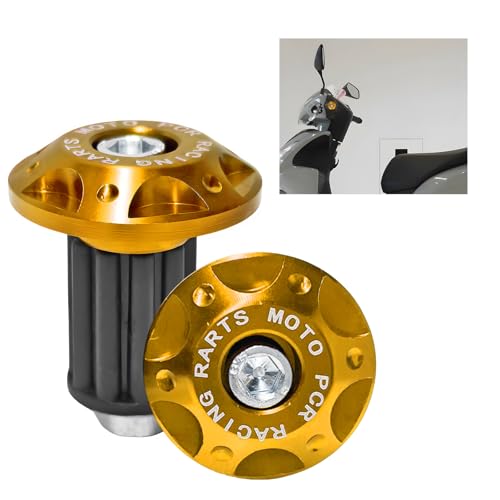 2 PCS Motorcycle Handlebar End Caps, Aluminum Alloy Bar End Covers for 16-18mm Handlebars, Durable Motor Handle Caps Replacement for Electric Scooters & Off-Road Motorcycles (Golden) - color: Golden