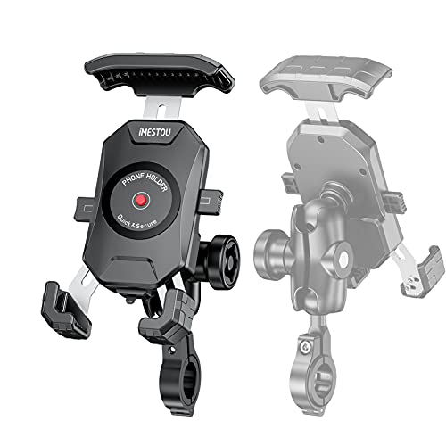 iMESTOU Anti-Theft Motorcycle Phone Mount Bike 1 Ball Phone Holder Handlebar Double Socket Arm Cellphone Holder with Aluminum 1" Ball Base 360 Rotation Universal for 4.0-7.0 Inch Smartphones - style: Double Socket Arm- No Charge Style